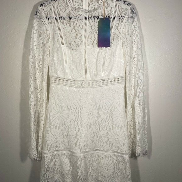 Show Me Your MuMu Dresses & Skirts - SMYM White LACE Eyelet High Neck Long Bell Slv Lrg